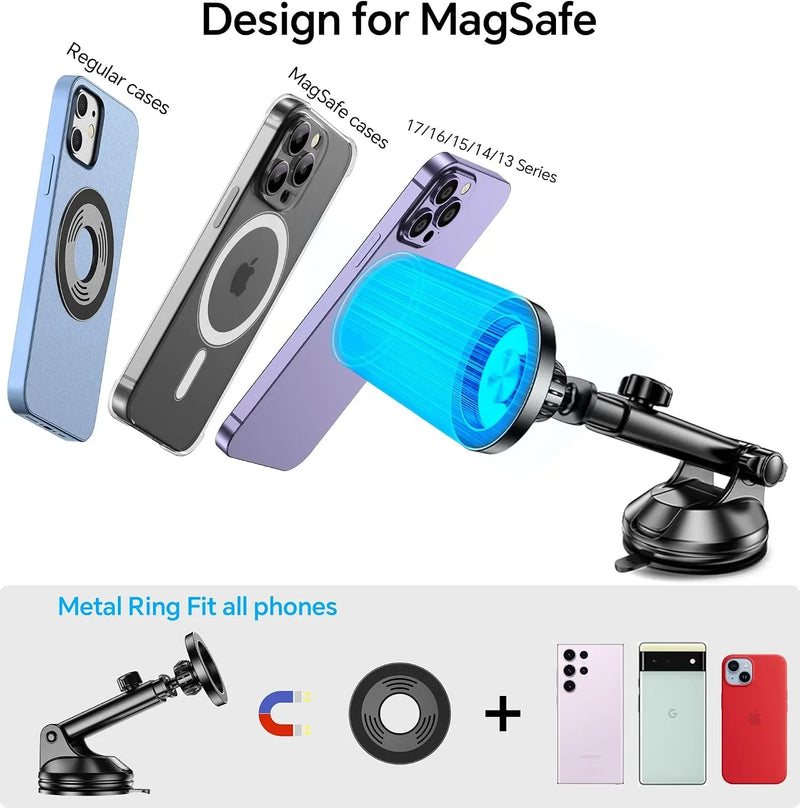 Coolpow for MagSafe Car Mount【Windshield+Vent+Dash】Magnetic Phone Holder for Car Phone Holder Mount Cell Phone Holders for Your Car Accessories Suction Phone Mount for Car Truck Stand for iPhone 17 16