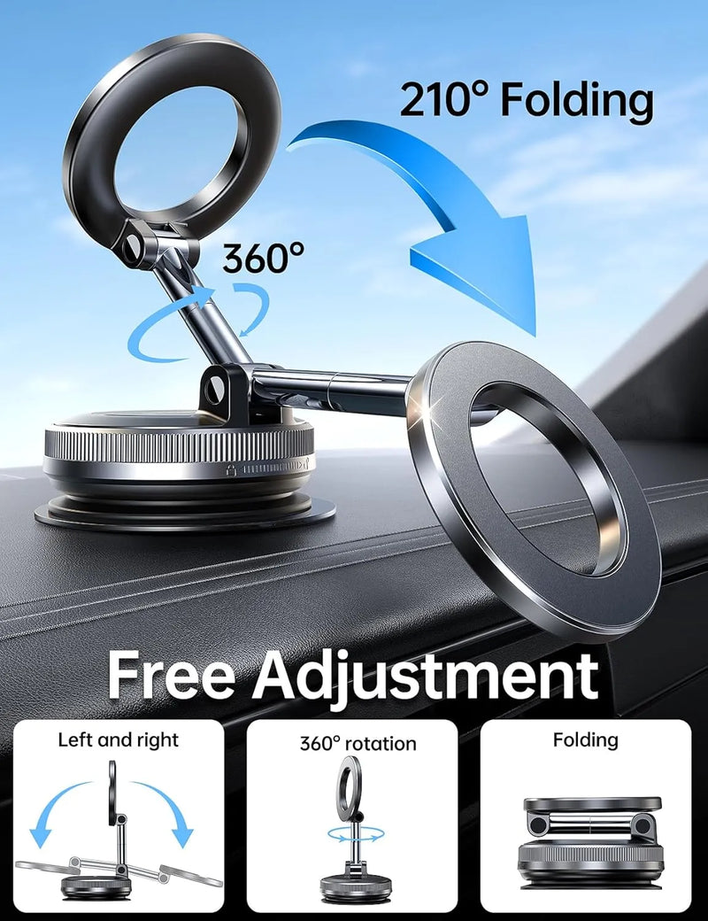Coolpow【Newest Vacuum Magnetic Phone Holder for Car Phone Holder Mount【Movable Vacuum Suction】Magsafe Car Mount Cell Phone Holders for Your Car Accessories for Women Men for iPhone 17 16-Carbon Fiber