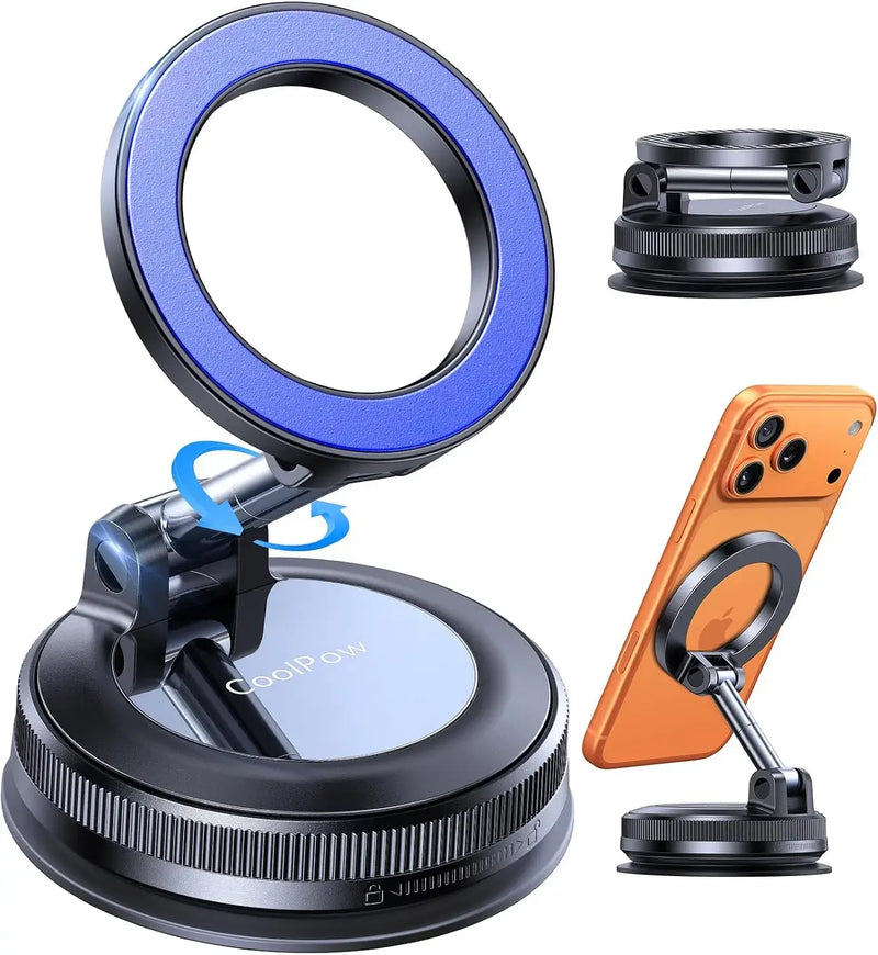 Coolpow【Newest Vacuum Magnetic Phone Holder for Car Phone Holder Mount【Movable Vacuum Suction】Magsafe Car Mount Cell Phone Holders for Your Car Accessories for Women Men for iPhone 17 16-Carbon Fiber