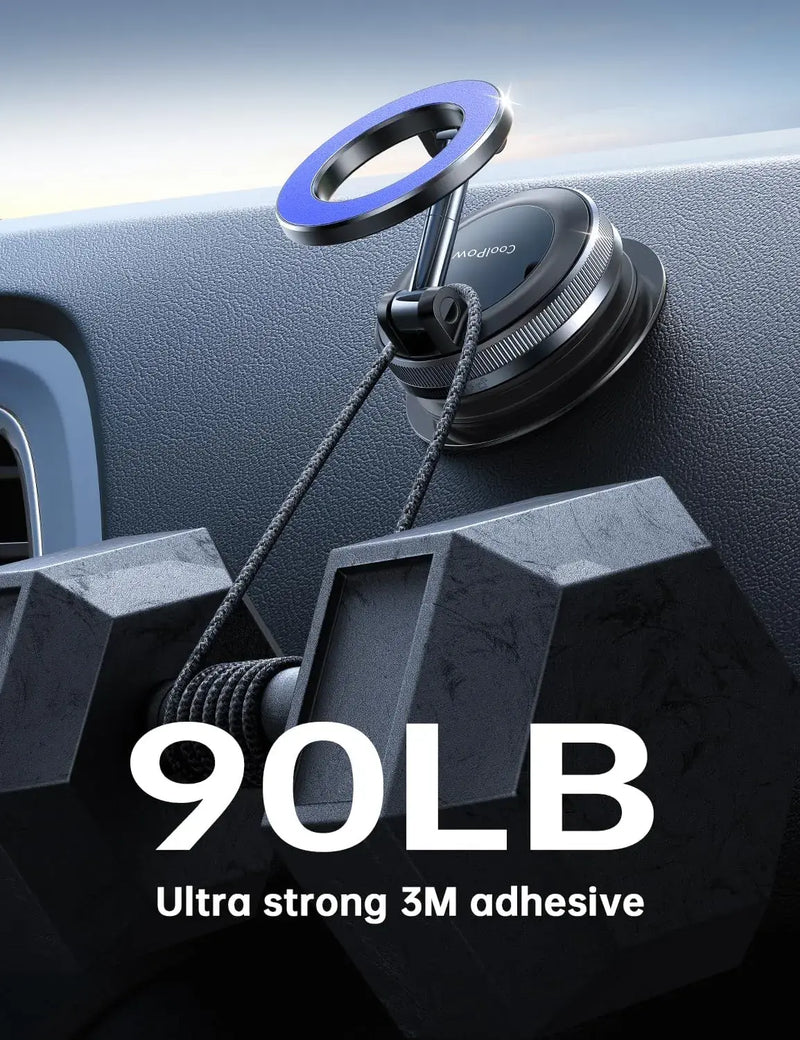 Coolpow【Newest Vacuum Magnetic Phone Holder for Car Phone Holder Mount【Movable Vacuum Suction】Magsafe Car Mount Cell Phone Holders for Your Car Accessories for Women Men for iPhone 17 16-Carbon Fiber