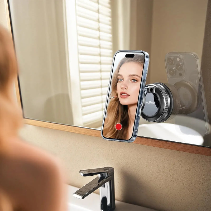 Coolpow【Newest Vacuum Magnetic Phone Holder for Car Phone Holder Mount【Movable Vacuum Suction】Magsafe Car Mount Cell Phone Holders for Your Car Accessories for Women Men for iPhone 17 16-Carbon Fiber