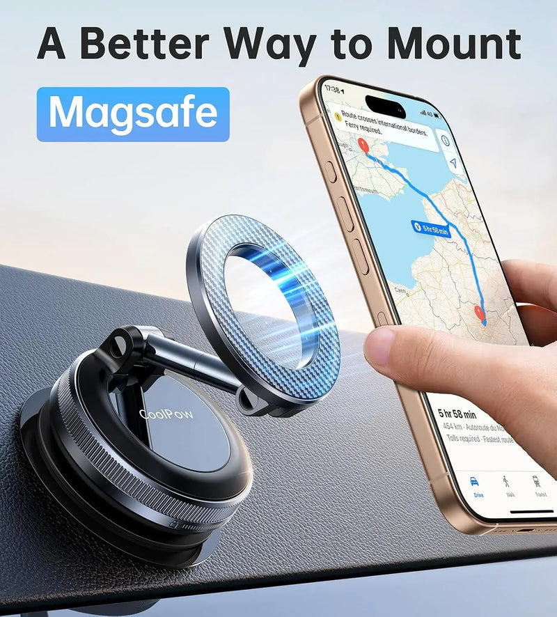Coolpow【Newest Vacuum Magnetic Phone Holder for Car Phone Holder Mount【Movable Vacuum Suction】Magsafe Car Mount Cell Phone Holders for Your Car Accessories for Women Men for iPhone 17 16-Carbon Fiber
