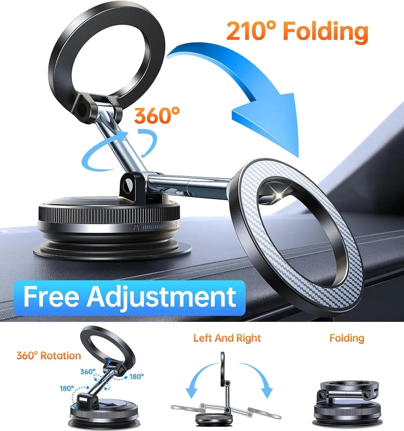 Coolpow【Newest Vacuum Magnetic Phone Holder for Car Phone Holder Mount【Movable Vacuum Suction】Magsafe Car Mount Cell Phone Holders for Your Car Accessories for Women Men for iPhone 17 16-Carbon Fiber