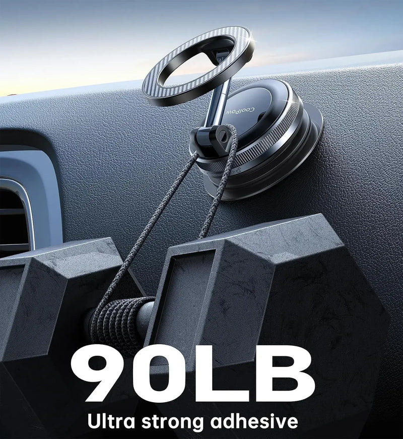 Coolpow【Newest Vacuum Magnetic Phone Holder for Car Phone Holder Mount【Movable Vacuum Suction】Magsafe Car Mount Cell Phone Holders for Your Car Accessories for Women Men for iPhone 17 16-Carbon Fiber