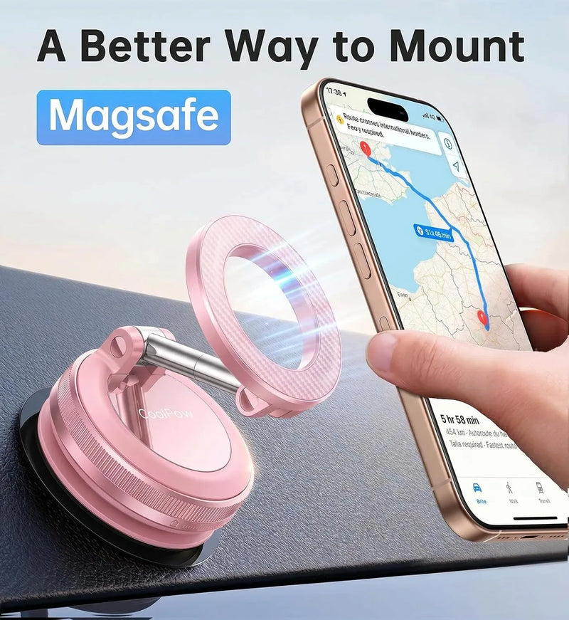Coolpow【Newest Vacuum Magnetic Phone Holder for Car Phone Holder Mount【Movable Vacuum Suction】Magsafe Car Mount Cell Phone Holders for Your Car Accessories for Women Men for iPhone 17 16-Carbon Fiber