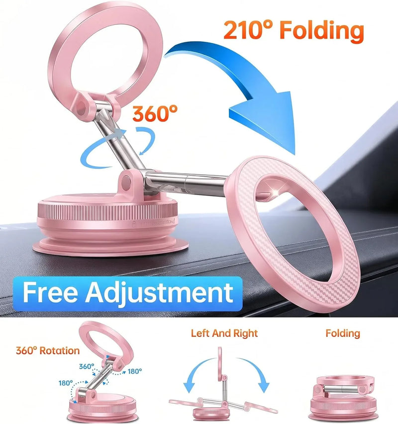Coolpow【Newest Vacuum Magnetic Phone Holder for Car Phone Holder Mount【Movable Vacuum Suction】Magsafe Car Mount Cell Phone Holders for Your Car Accessories for Women Men for iPhone 17 16-Carbon Fiber