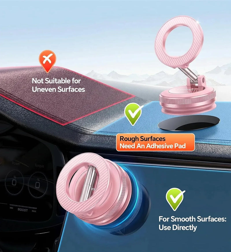 Coolpow【Newest Vacuum Magnetic Phone Holder for Car Phone Holder Mount【Movable Vacuum Suction】Magsafe Car Mount Cell Phone Holders for Your Car Accessories for Women Men for iPhone 17 16-Carbon Fiber