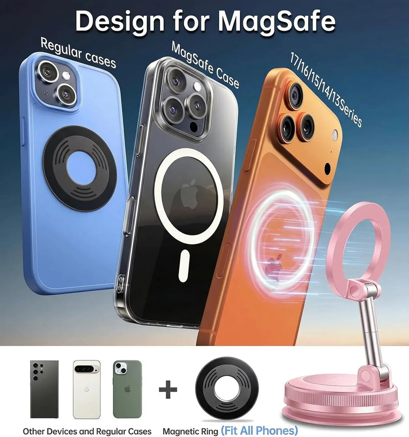 Coolpow【Newest Vacuum Magnetic Phone Holder for Car Phone Holder Mount【Movable Vacuum Suction】Magsafe Car Mount Cell Phone Holders for Your Car Accessories for Women Men for iPhone 17 16-Carbon Fiber