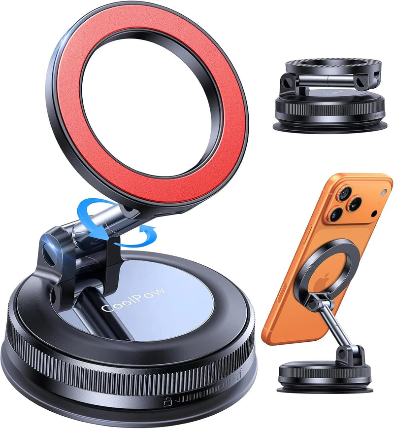 Coolpow【Newest Vacuum Magnetic Phone Holder for Car Phone Holder Mount【Movable Vacuum Suction】Magsafe Car Mount Cell Phone Holders for Your Car Accessories for Women Men for iPhone 17 16-Carbon Fiber