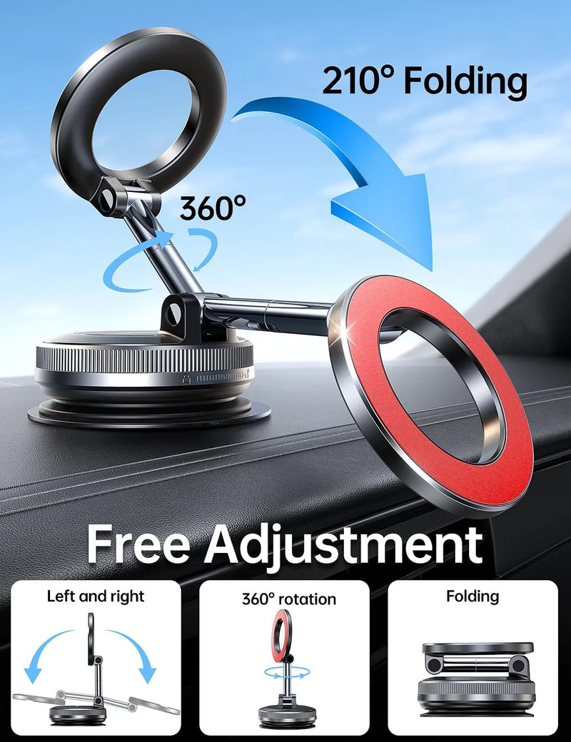 Coolpow【Newest Vacuum Magnetic Phone Holder for Car Phone Holder Mount【Movable Vacuum Suction】Magsafe Car Mount Cell Phone Holders for Your Car Accessories for Women Men for iPhone 17 16-Carbon Fiber