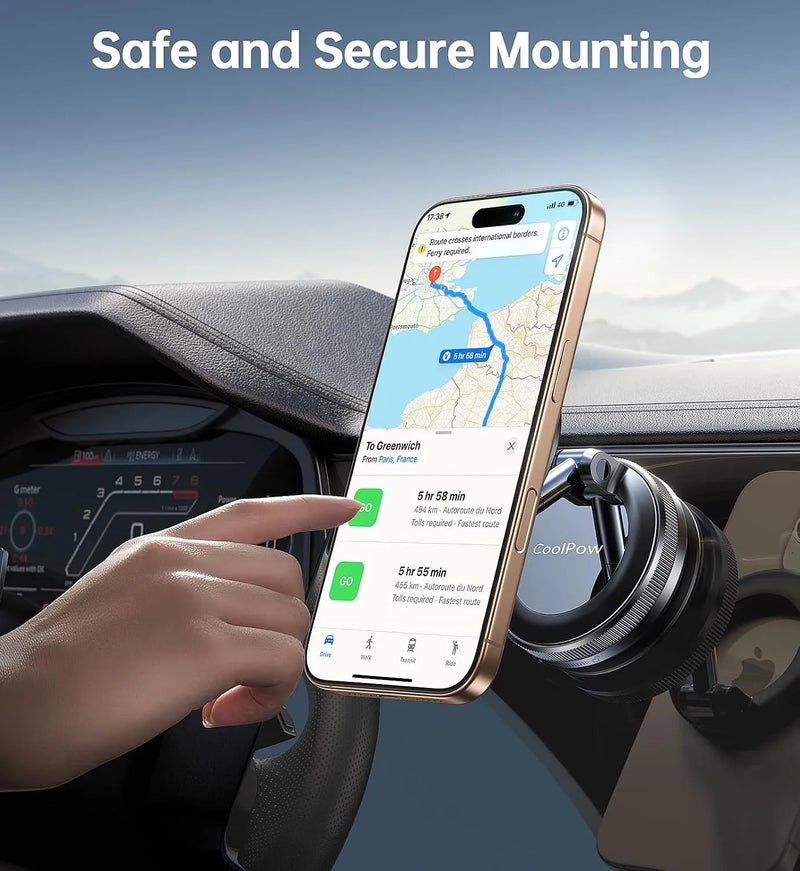 Coolpow【Newest Vacuum Magnetic Phone Holder for Car Phone Holder Mount【Movable Vacuum Suction】Magsafe Car Mount Cell Phone Holders for Your Car Accessories for Women Men for iPhone 17 16-Carbon Fiber