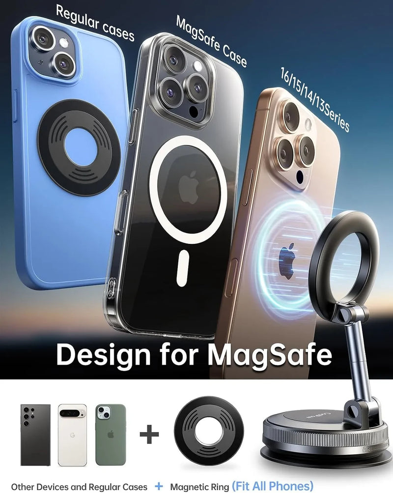 Coolpow【Newest Vacuum Magnetic Phone Holder for Car Phone Holder Mount【Movable Vacuum Suction】Magsafe Car Mount Cell Phone Holders for Your Car Accessories for Women Men for iPhone 17 16-Carbon Fiber